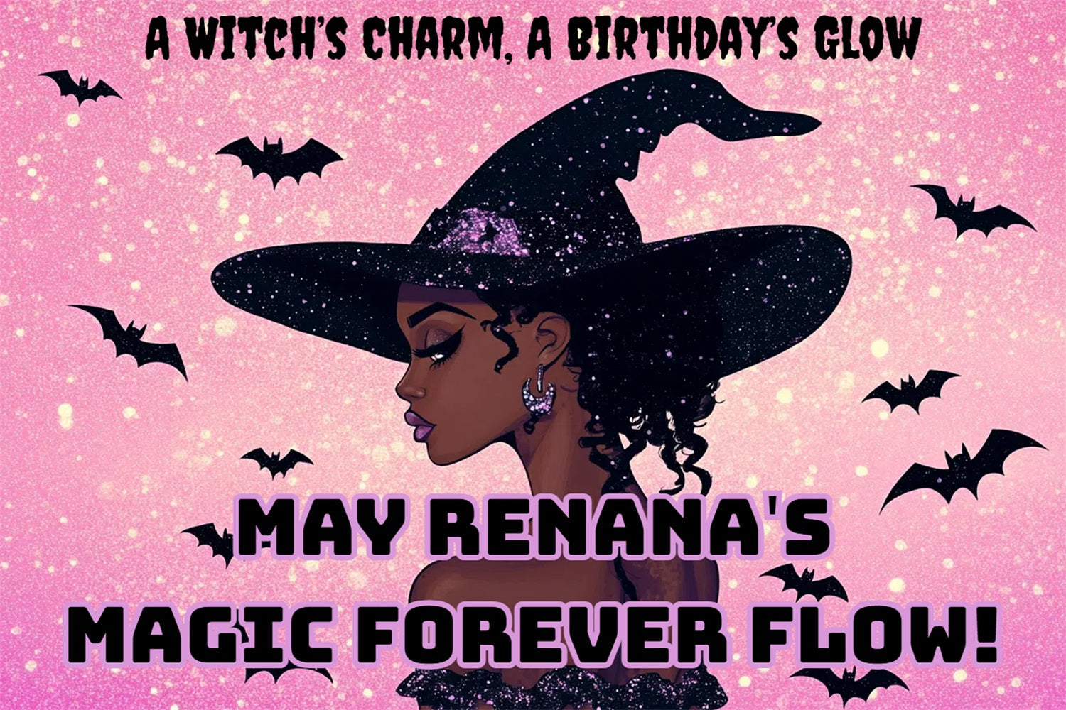 Toile de fond Anniversaire Personnalisée Sorcière Enchantée Étincelante CSH4-23