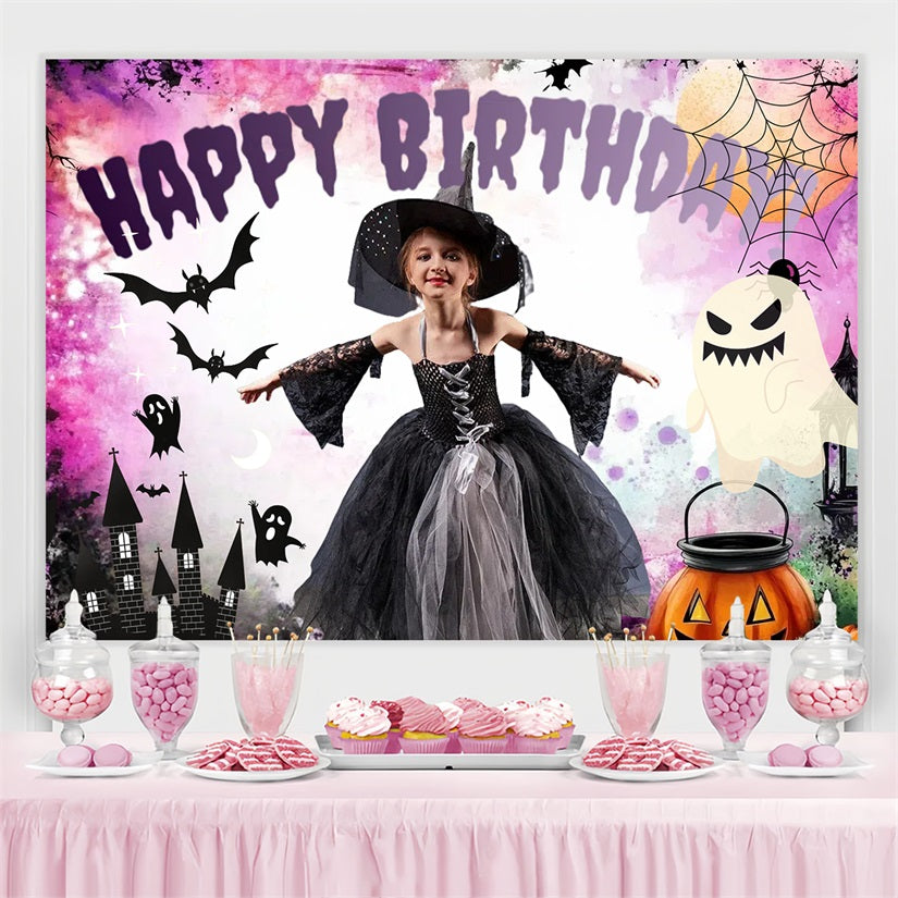 Toile de fond Anniversaire Personnalisée Château Anniversaire Halloween Fantôme CSH4-25