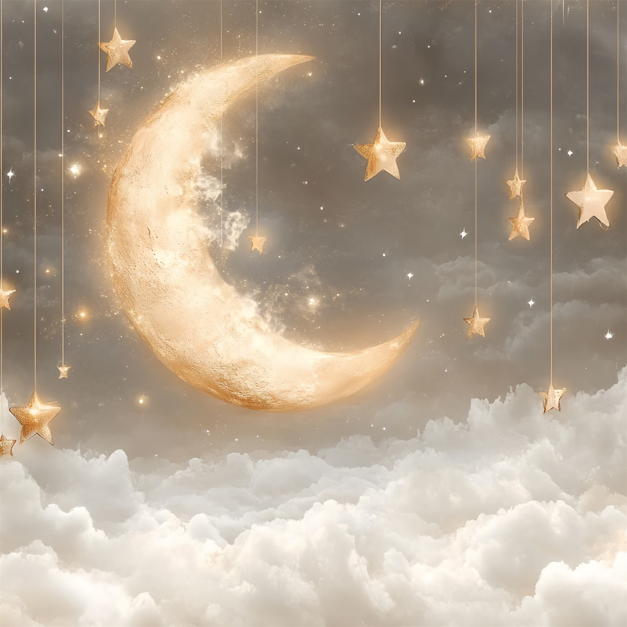 Toile de fond Nuages Lune Étoiles Suspendues CSH4-251