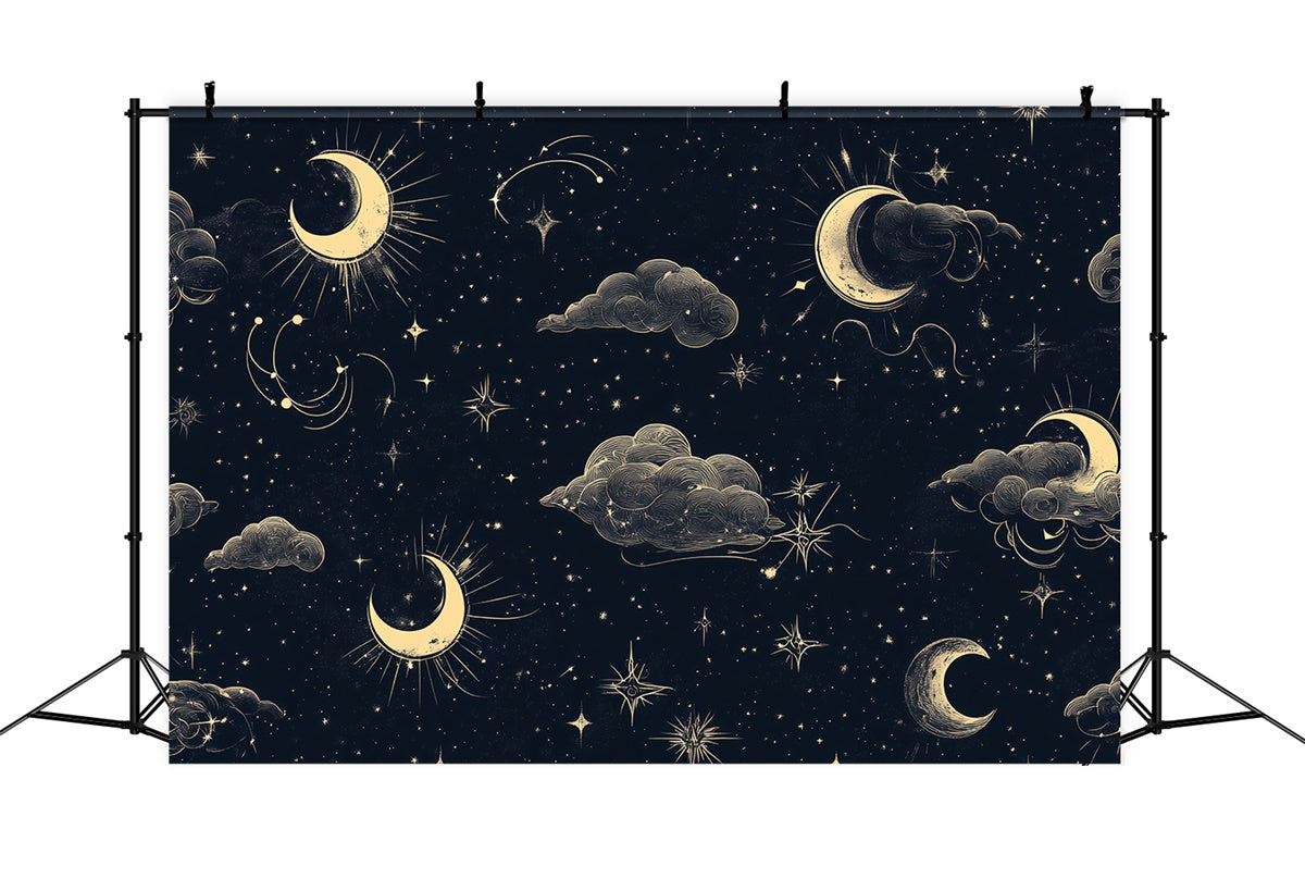 Toile de fond Ciel Nocturne Nuages Mystiques Lune Croissante CSH4-259