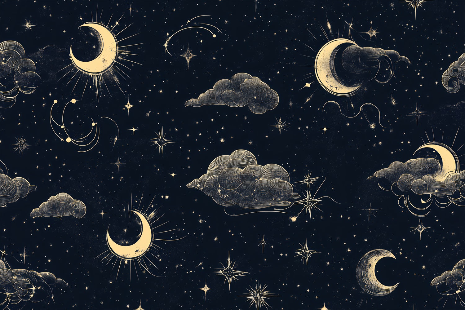 Toile de fond Ciel Nocturne Nuages Mystiques Lune Croissante CSH4-259