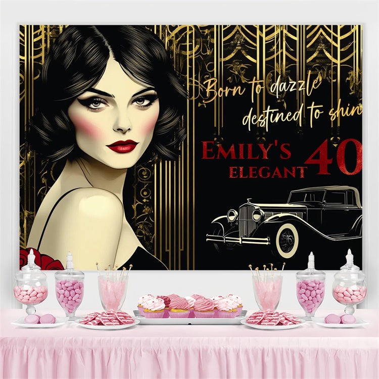 Toile de fond Anniversaire Personnalisable Chic Noir Rouge 40ème CSH4-26