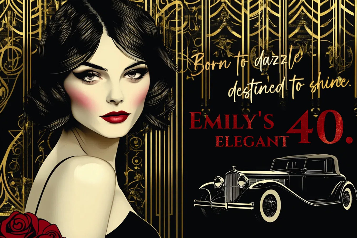 Toile de fond Anniversaire Personnalisable Chic Noir Rouge 40ème CSH4-26