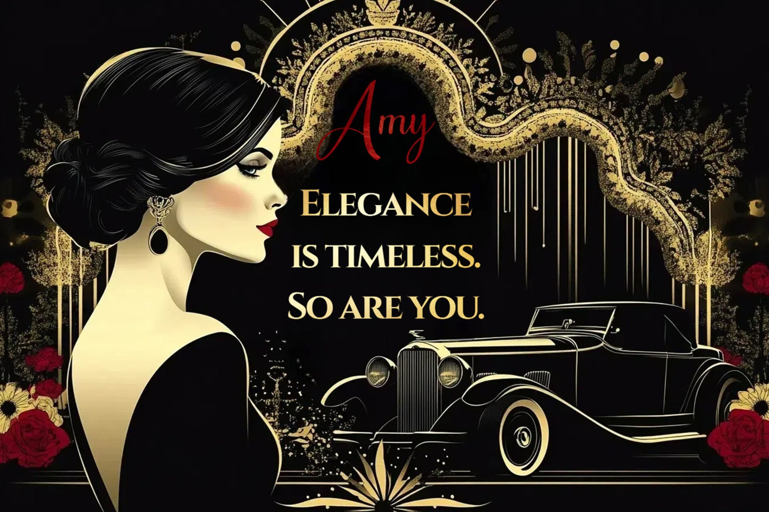 Toile de fond Anniversaire Personnalisée Glamour Vintage Noir Or CSH4-27