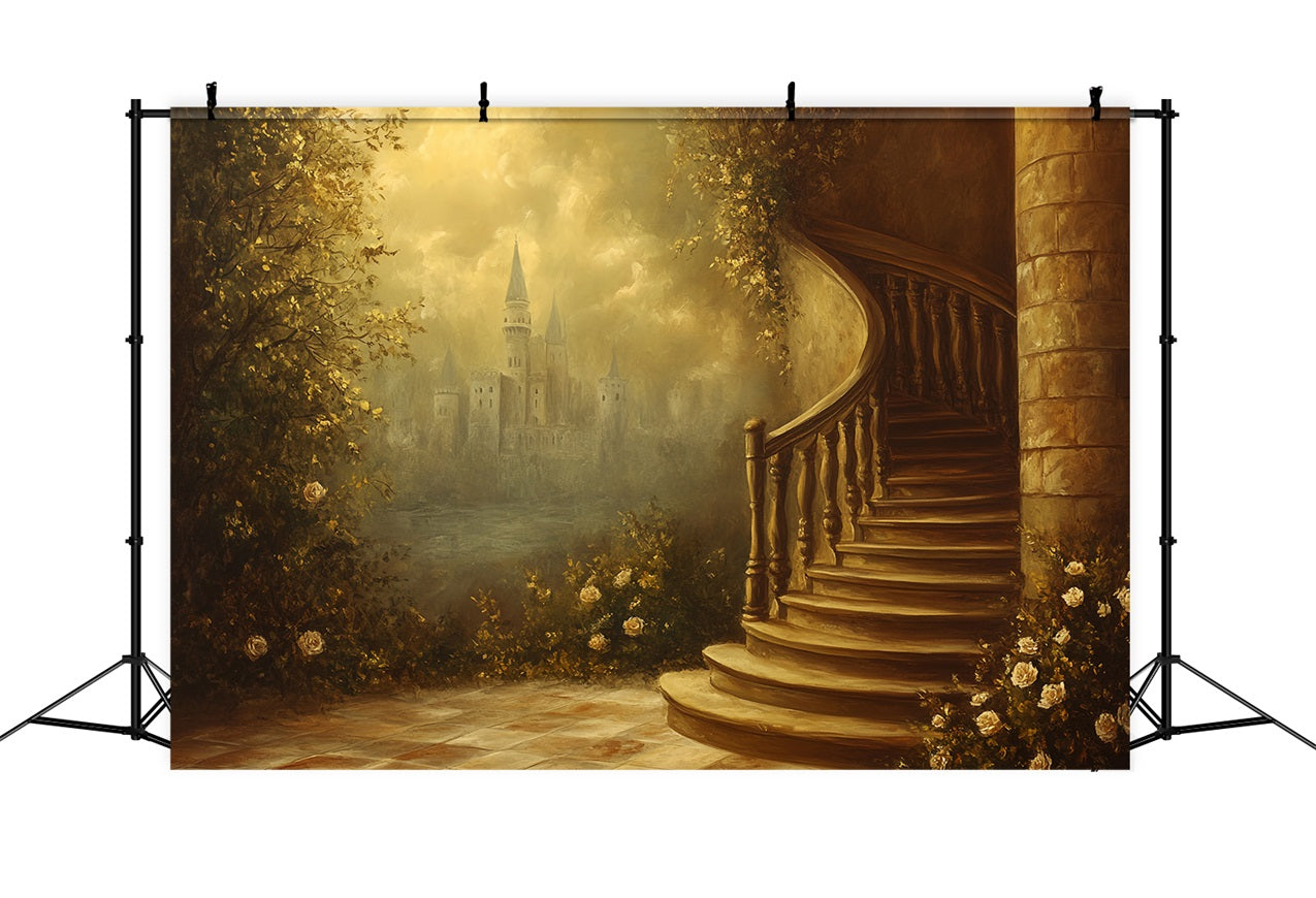 Toile de fond Victorienne Photo Escalier Spiralé Château Vintage CSH4-273