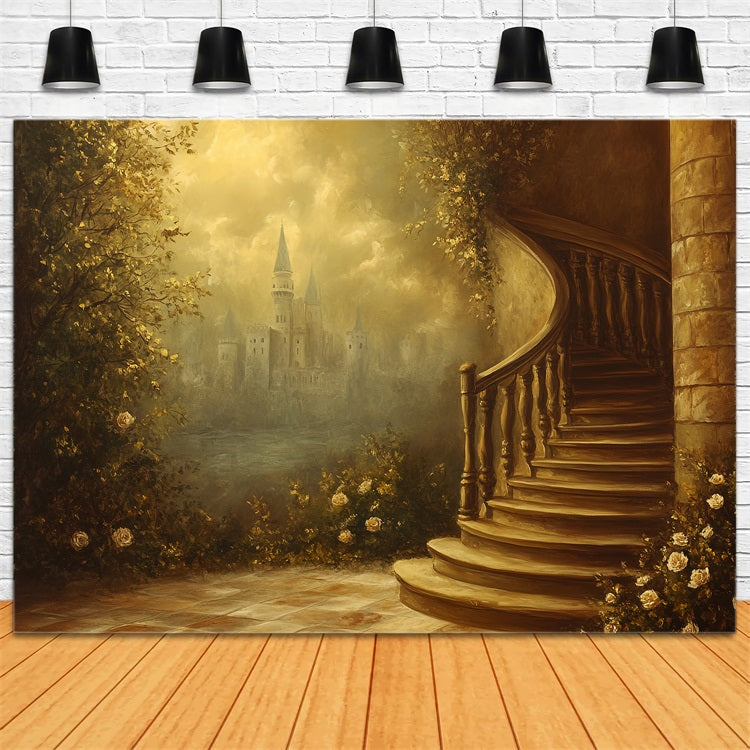 Toile de fond Victorienne Photo Escalier Spiralé Château Vintage CSH4-273