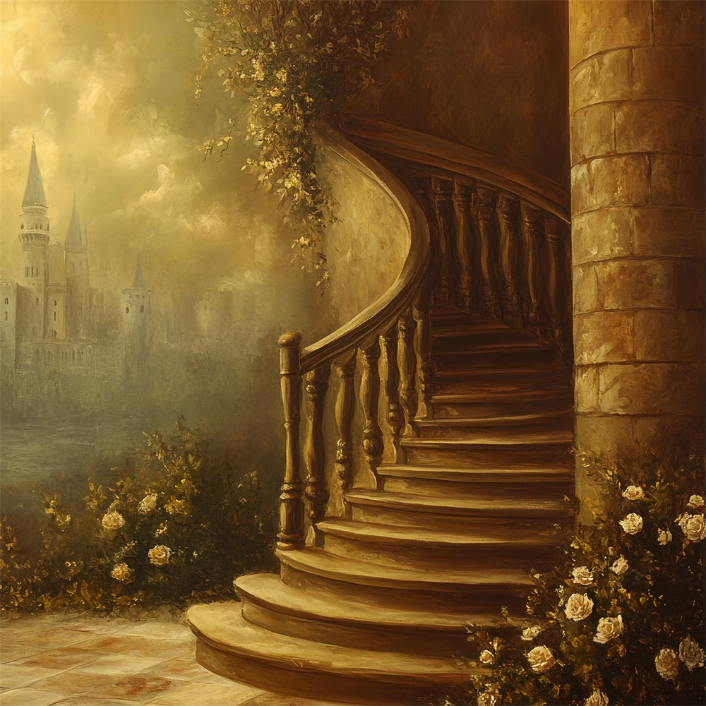 Toile de fond Victorienne Photo Escalier Spiralé Château Vintage CSH4-273