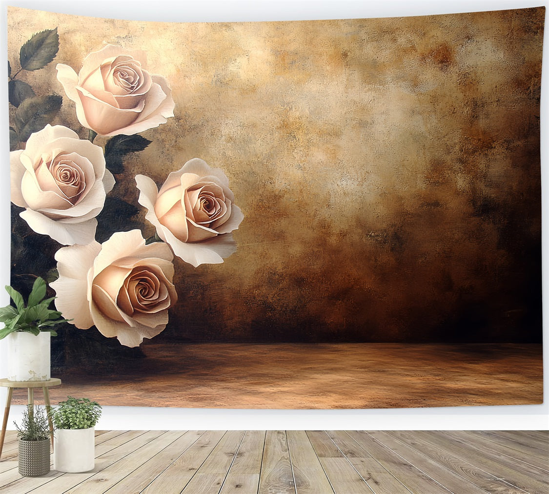 Toile de fond Photo Vintage Mur Doré Roses CSH4-280