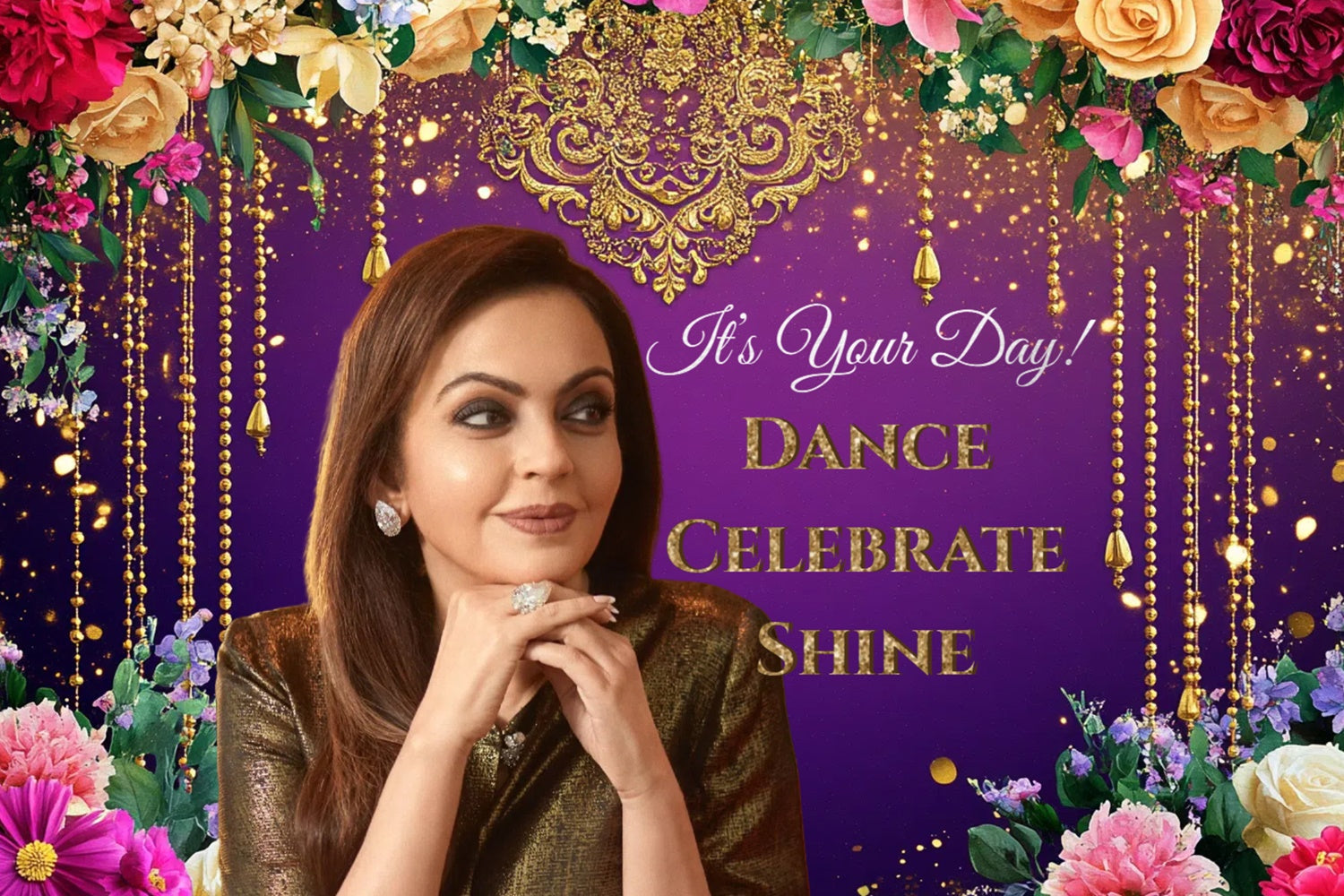 Toile de fond Anniversaire Personnalisée Élégante Violet Or Paillettes CSH4-29