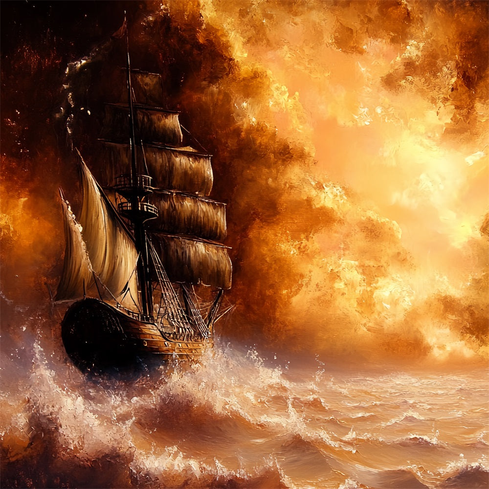 Toile de fond Vintage Pour Photographie Mer Tempétueuse Navire de Croisière CSH4-291