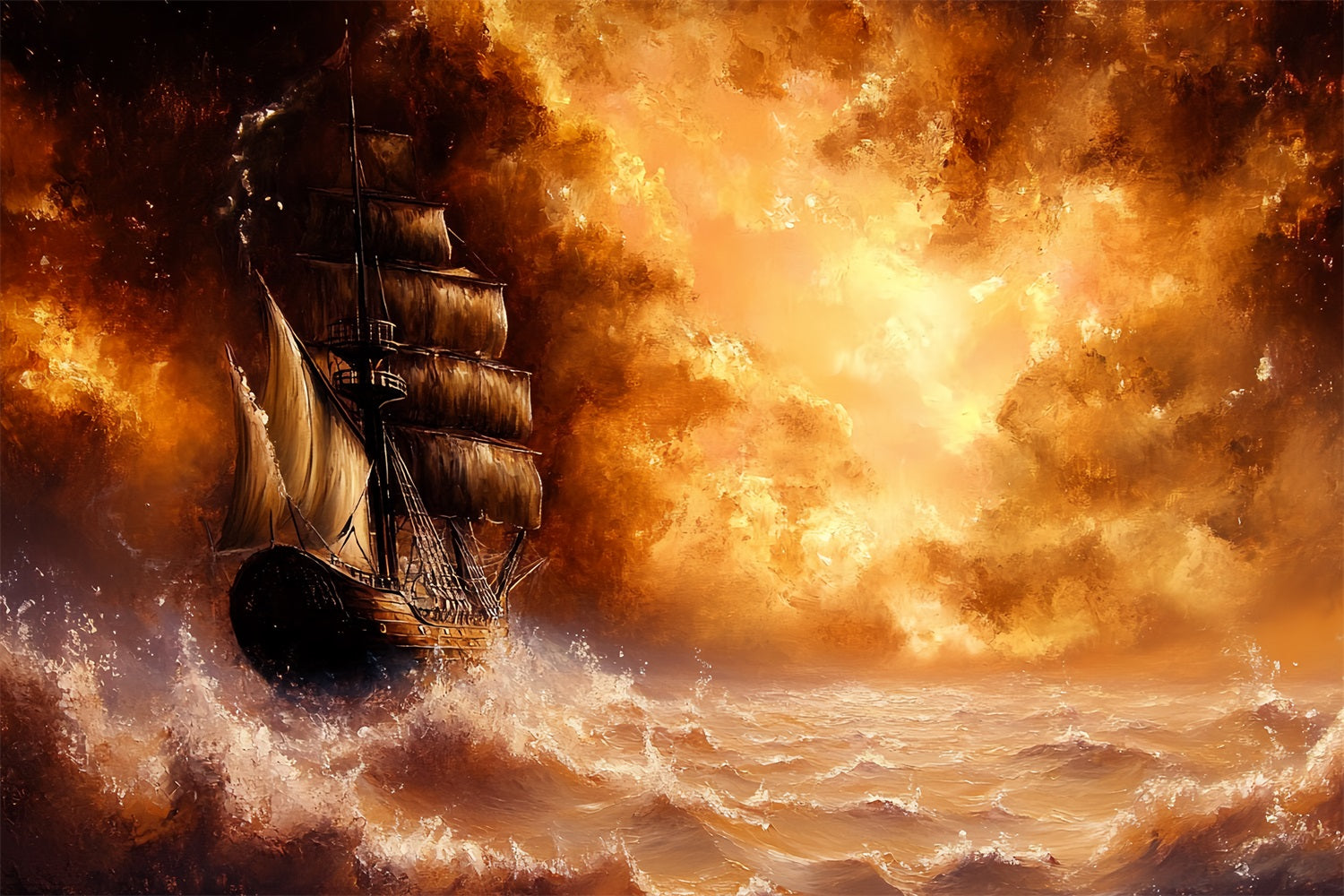 Toile de fond Vintage Pour Photographie Mer Tempétueuse Navire de Croisière CSH4-291