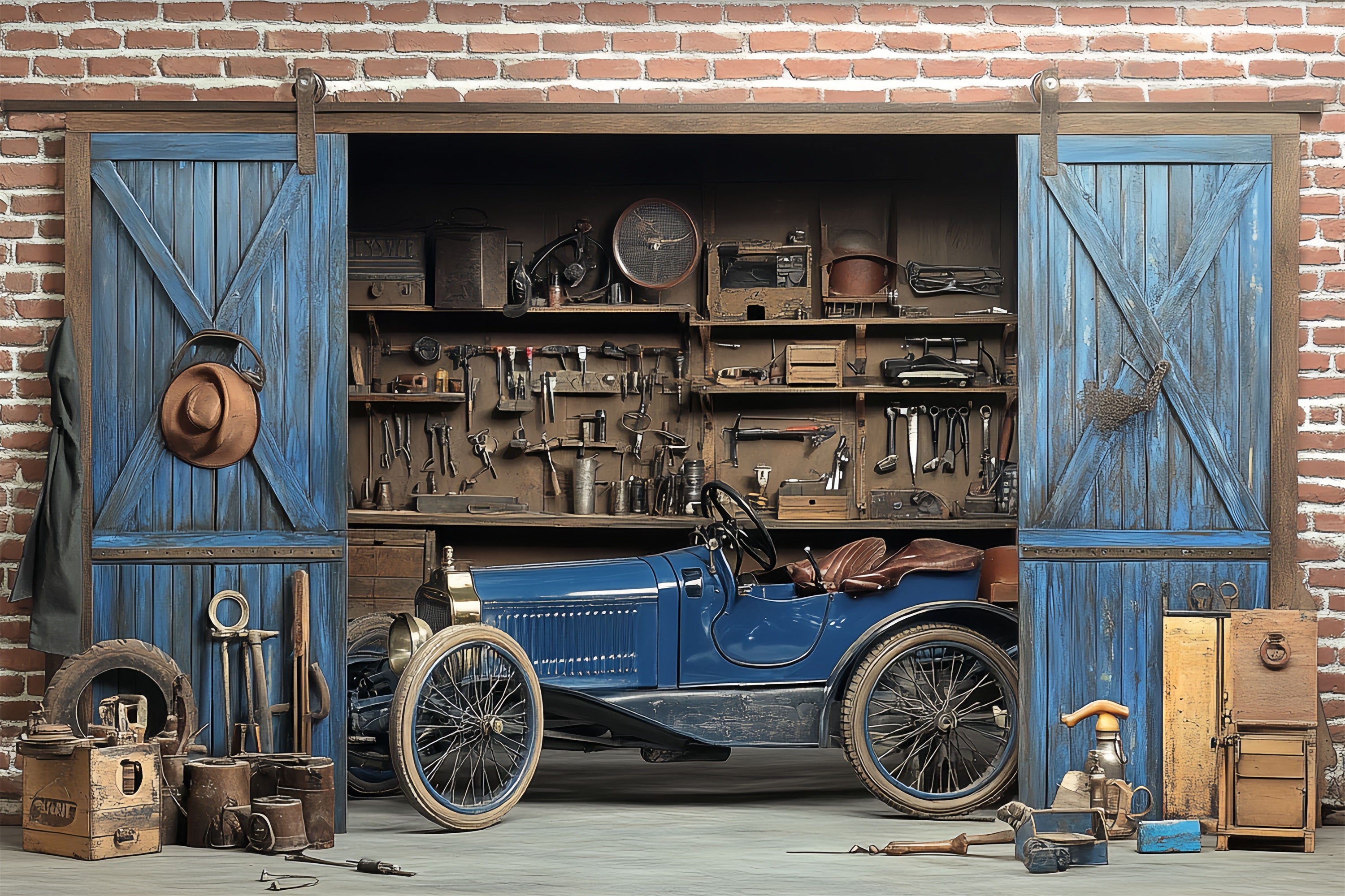 Toile de fond Antique Photo Atelier de Voitures Photographie Vintage CSH4-297