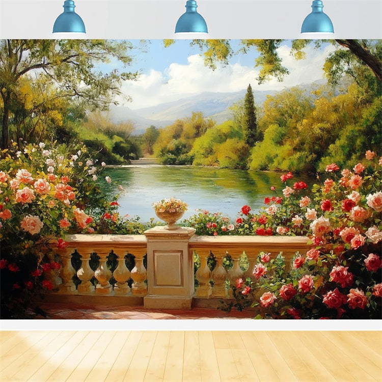 Toile de fond Vintage Jardin de Roses Vue sur le Lac CSH4-306