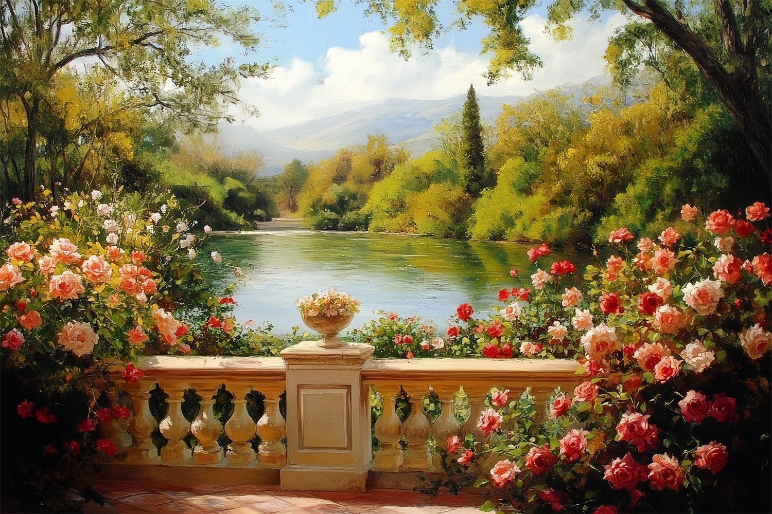 Toile de fond Vintage Jardin de Roses Vue sur le Lac CSH4-306