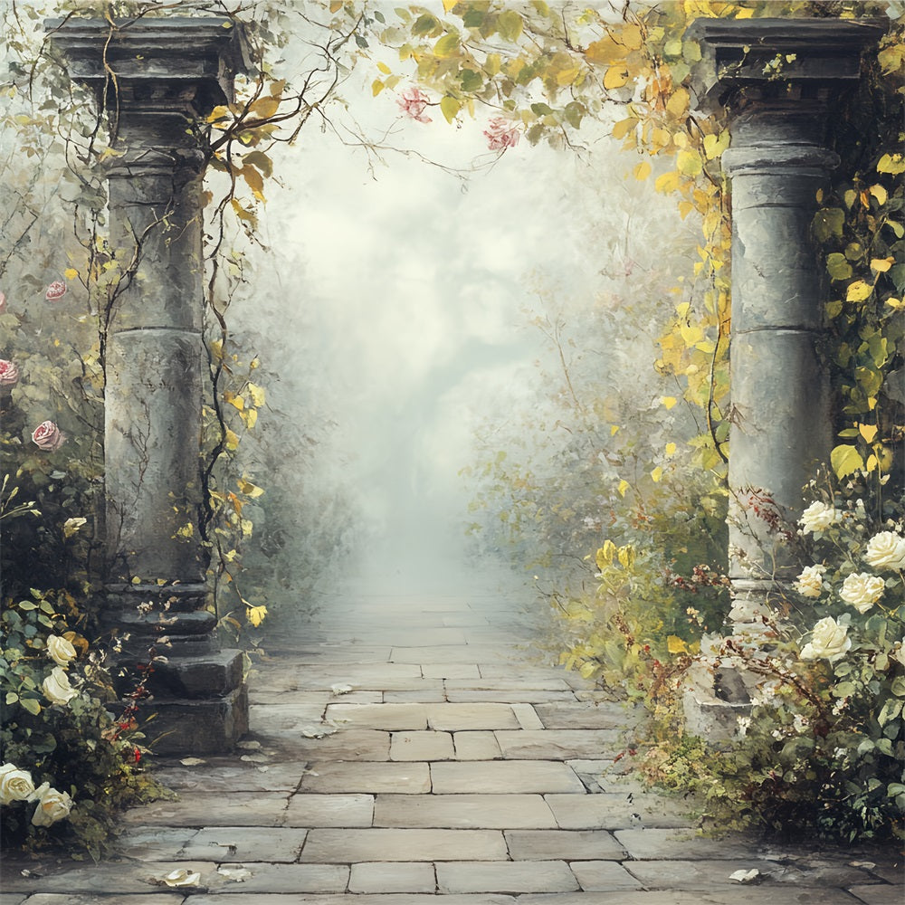 Toile de fond Vintage Pour Photoshoot Sentier en Pierre Fleurs CSH4-311