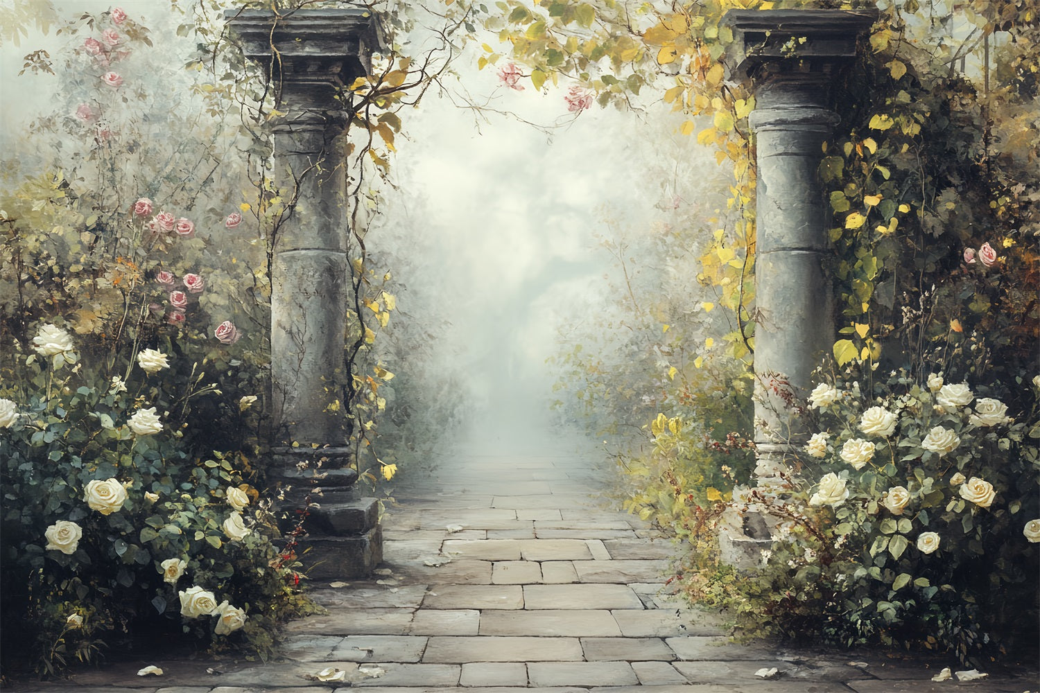 Toile de fond Vintage Pour Photoshoot Sentier en Pierre Fleurs CSH4-311