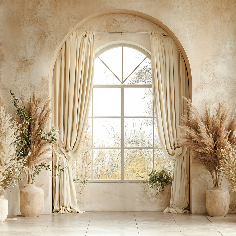 Toile de fond Vintage Boho Pampas Fenêtre Beige CSH4-315