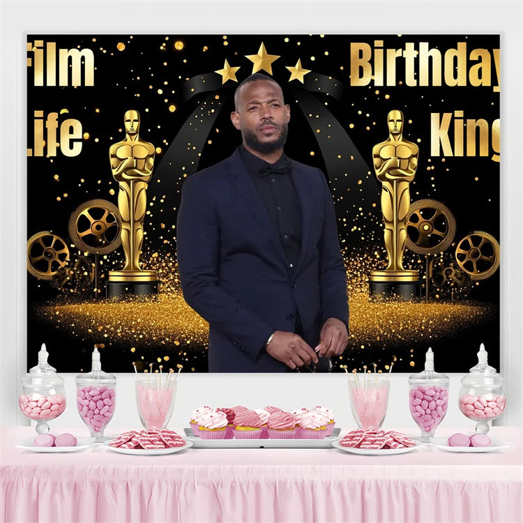 Toile de fond Photo Anniversaire Personnalisable Soirée Cinéma Noir Or CSH4-32