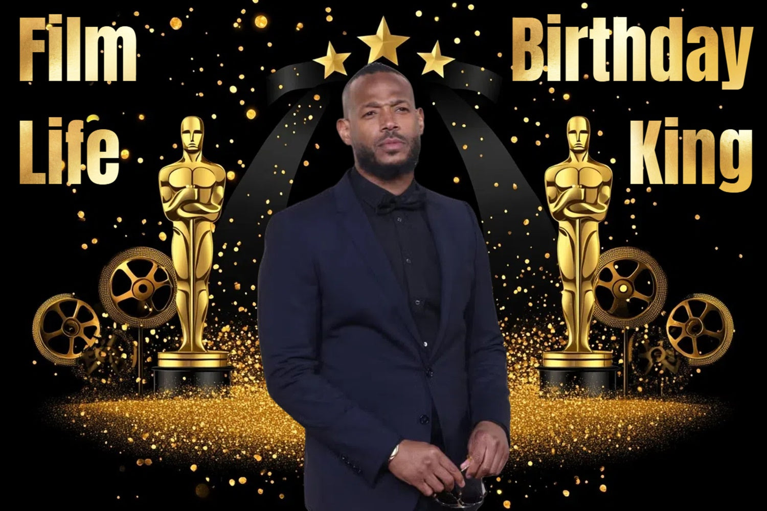 Toile de fond Photo Anniversaire Personnalisable Soirée Cinéma Noir Or CSH4-32