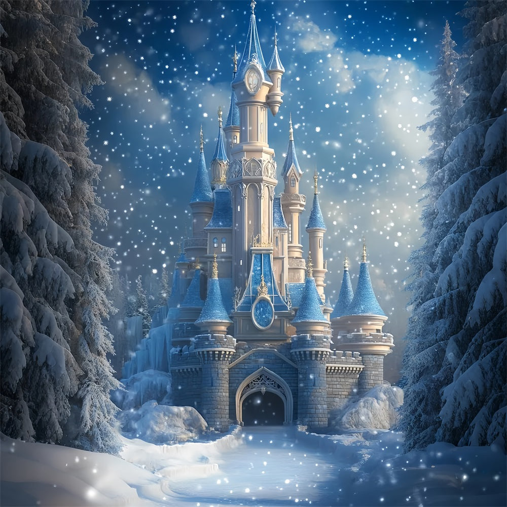 Toile de fond Château Gelé Neige d’Hiver Tombante CSH4-323