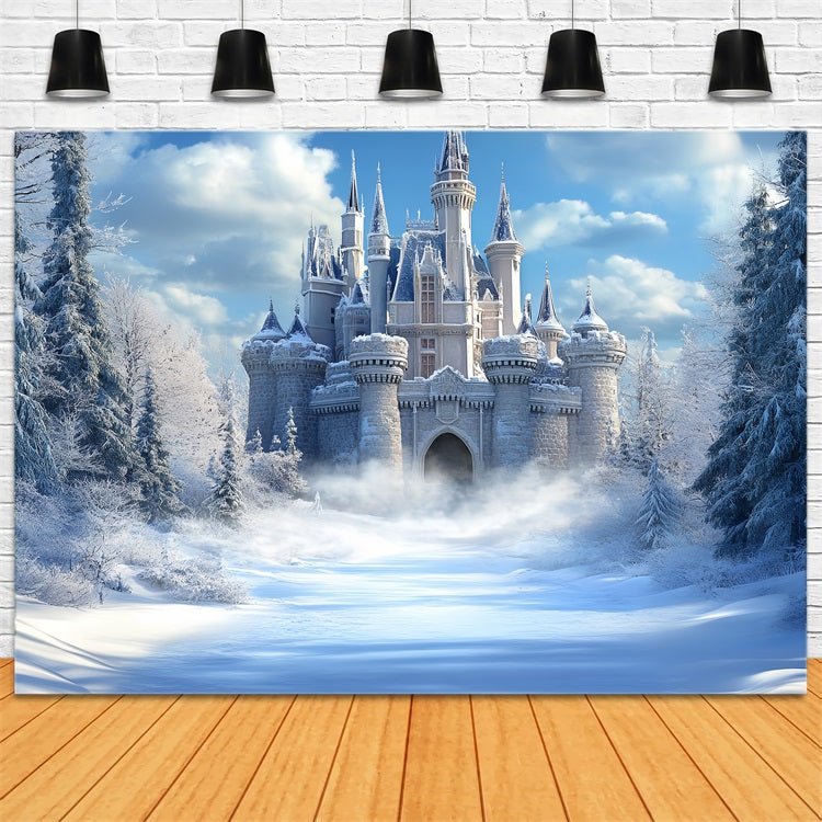 Toile de fond Château d’Hiver Royaume Gelé Ciel Lumineux CSH4-324