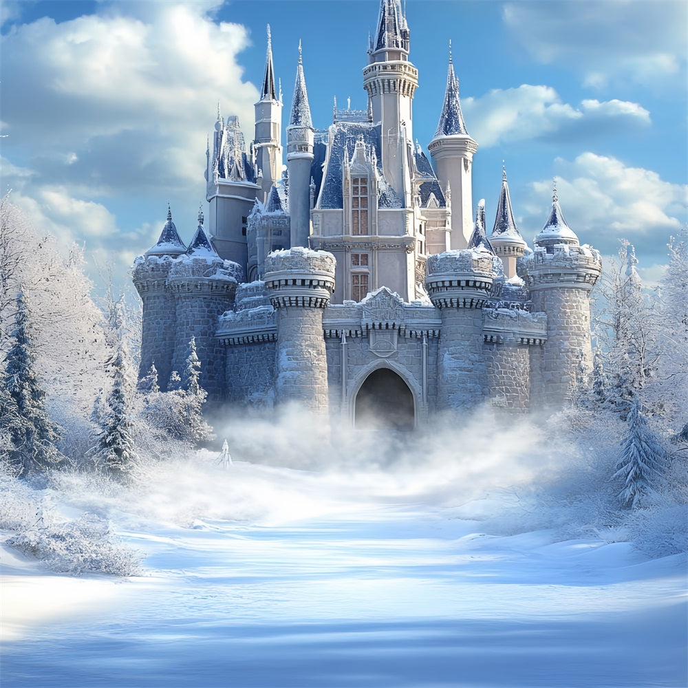 Toile de fond Château d’Hiver Royaume Gelé Ciel Lumineux CSH4-324