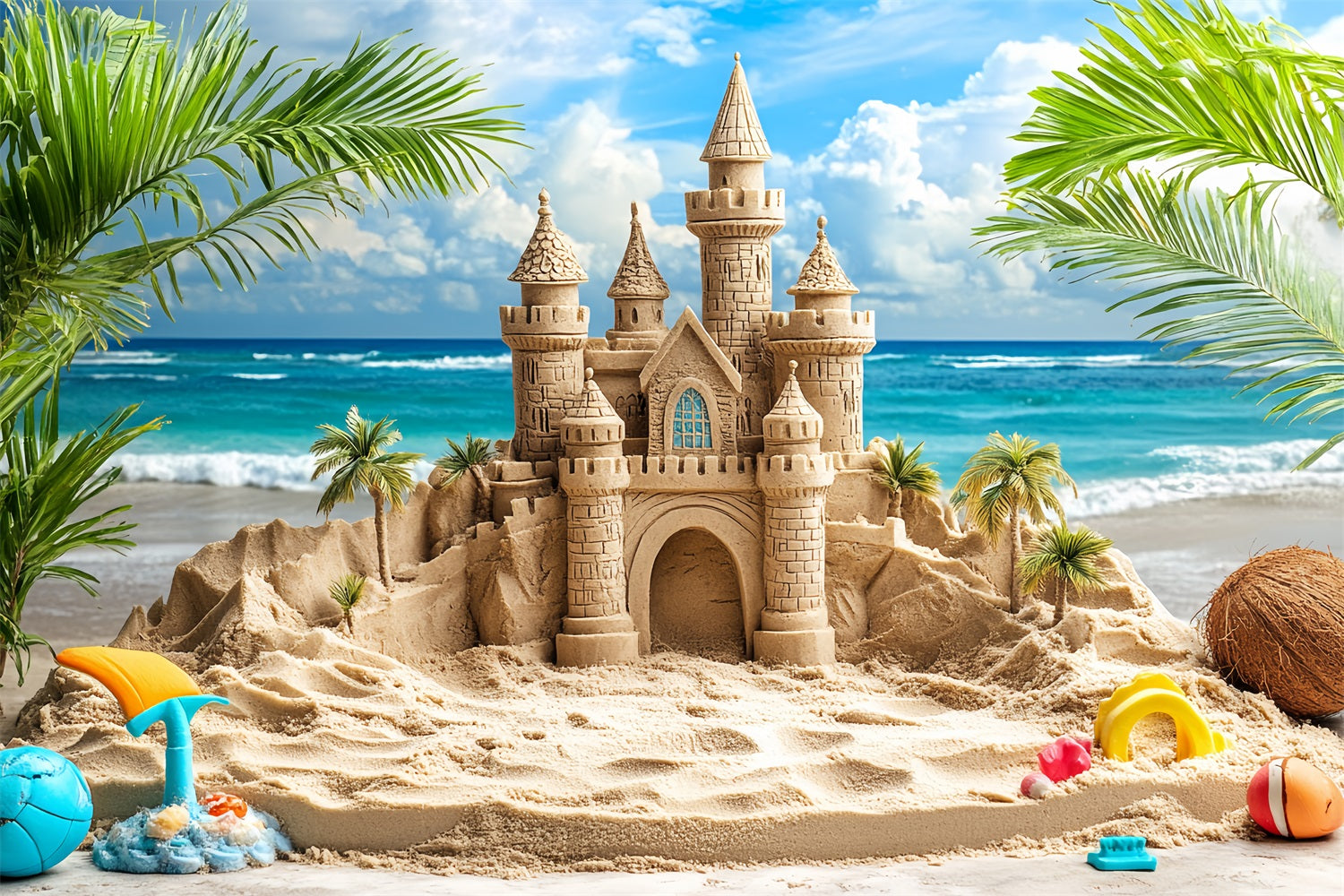 Toile de fond Château d’Été Château de Sable Vagues CSH4-327