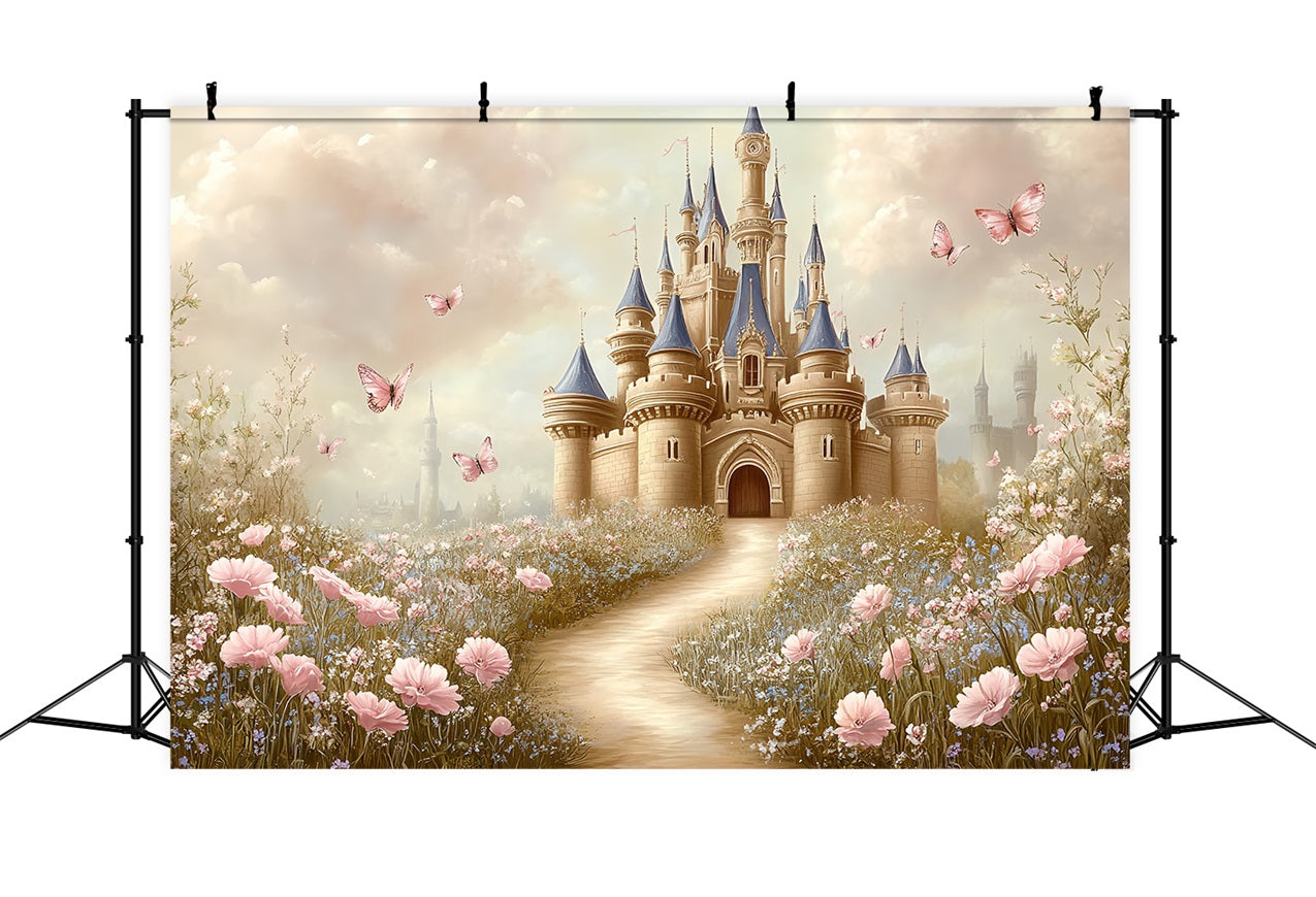 Toile de fond Château Champ de Papillons Conte de Fées CSH4-329