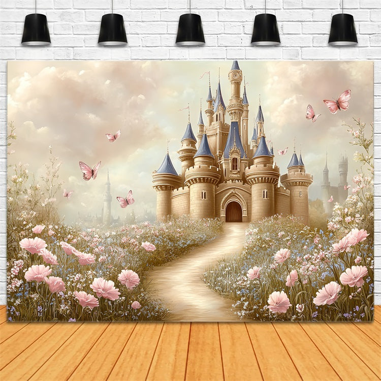 Toile de fond Château Champ de Papillons Conte de Fées CSH4-329