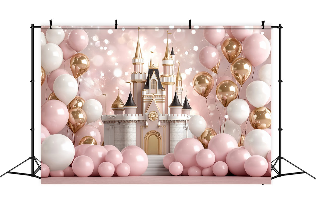 Toile de fond Château de Princesse Ballons Roses CSH4-331