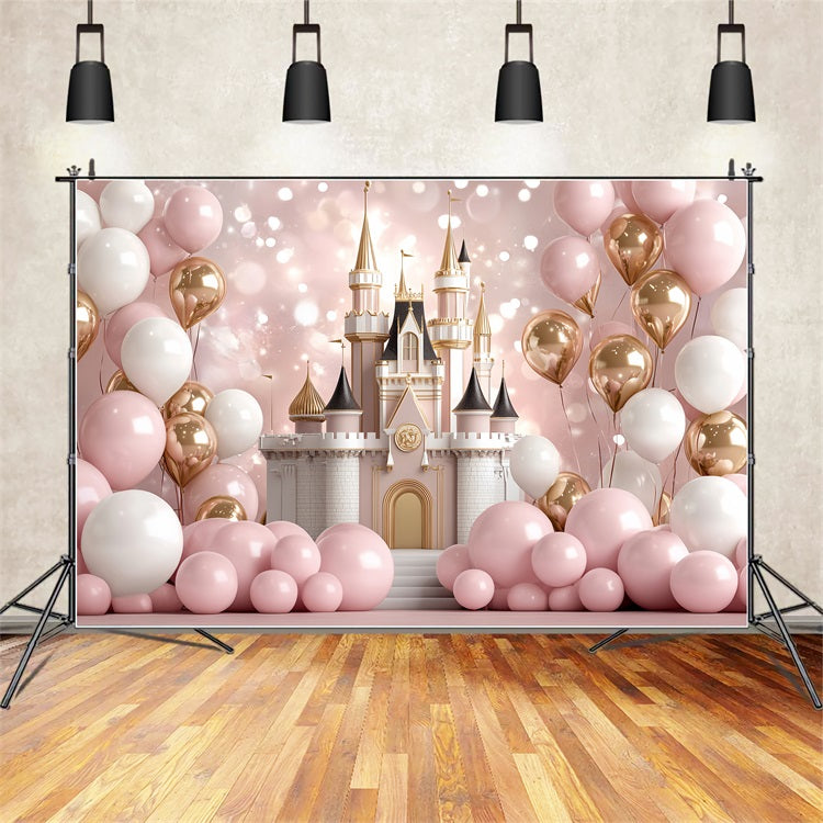 Toile de fond Château de Princesse Ballons Roses CSH4-331