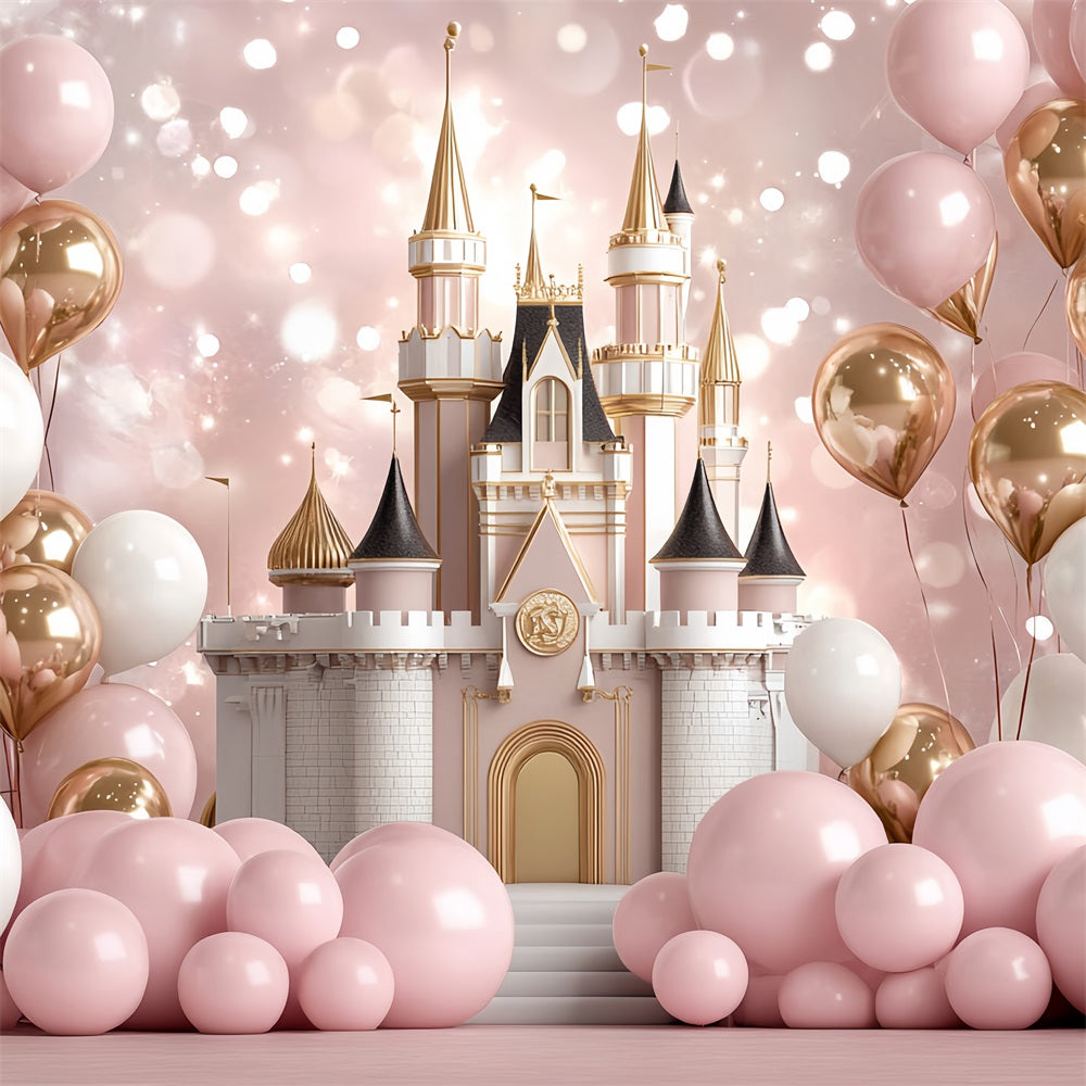 Toile de fond Château de Princesse Ballons Roses CSH4-331