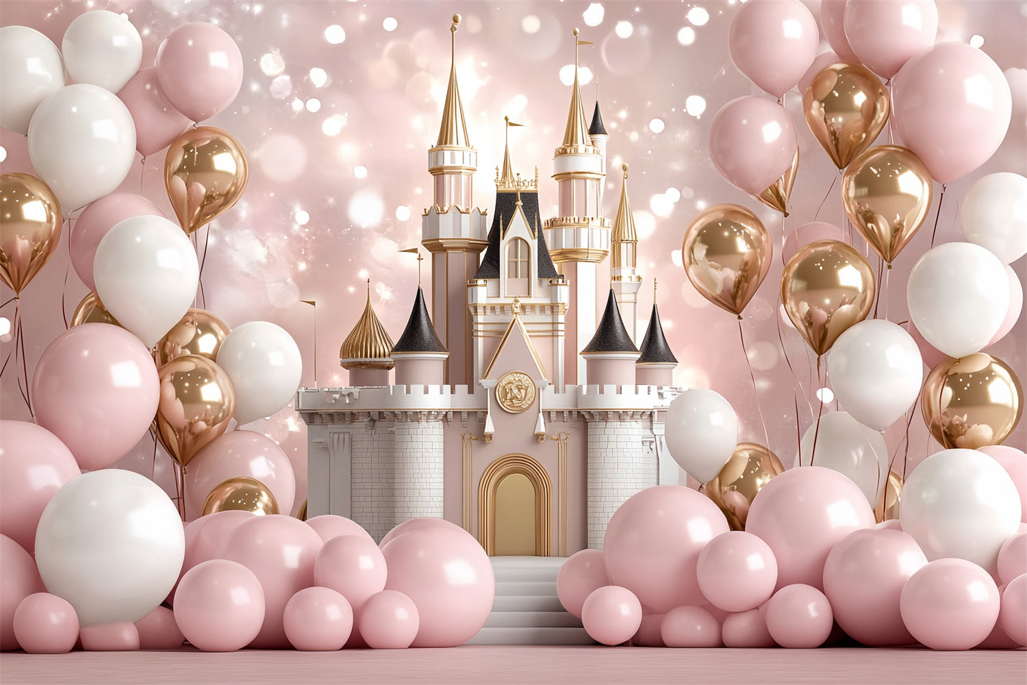 Toile de fond Château de Princesse Ballons Roses CSH4-331