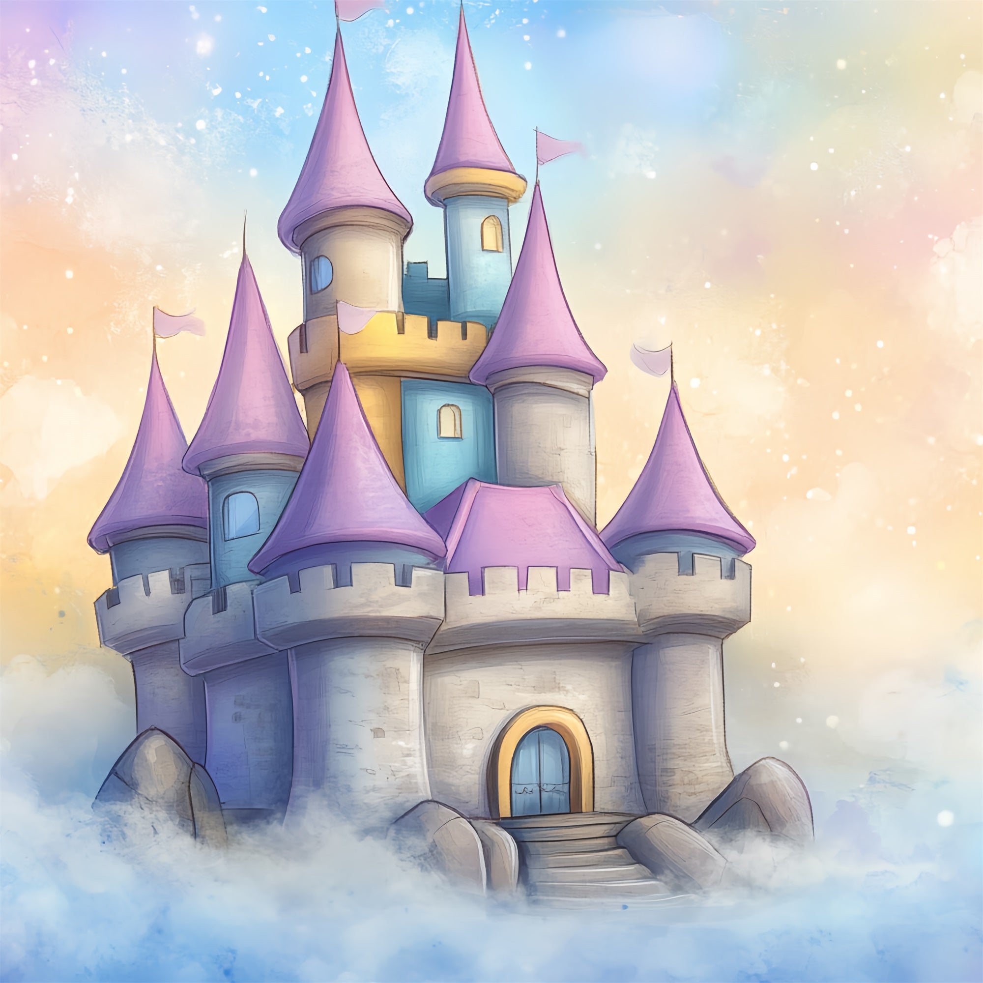 Toile de fond Château Nuages de Dessin Animé Rêveur CSH4-334