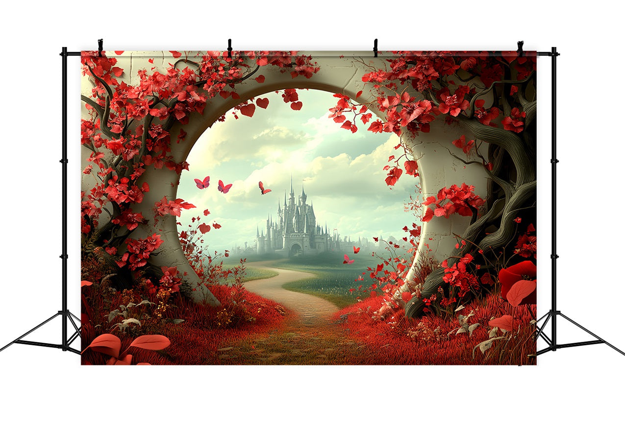 Toile de fond Photographie Château Sentier Rouge Secret CSH4-338