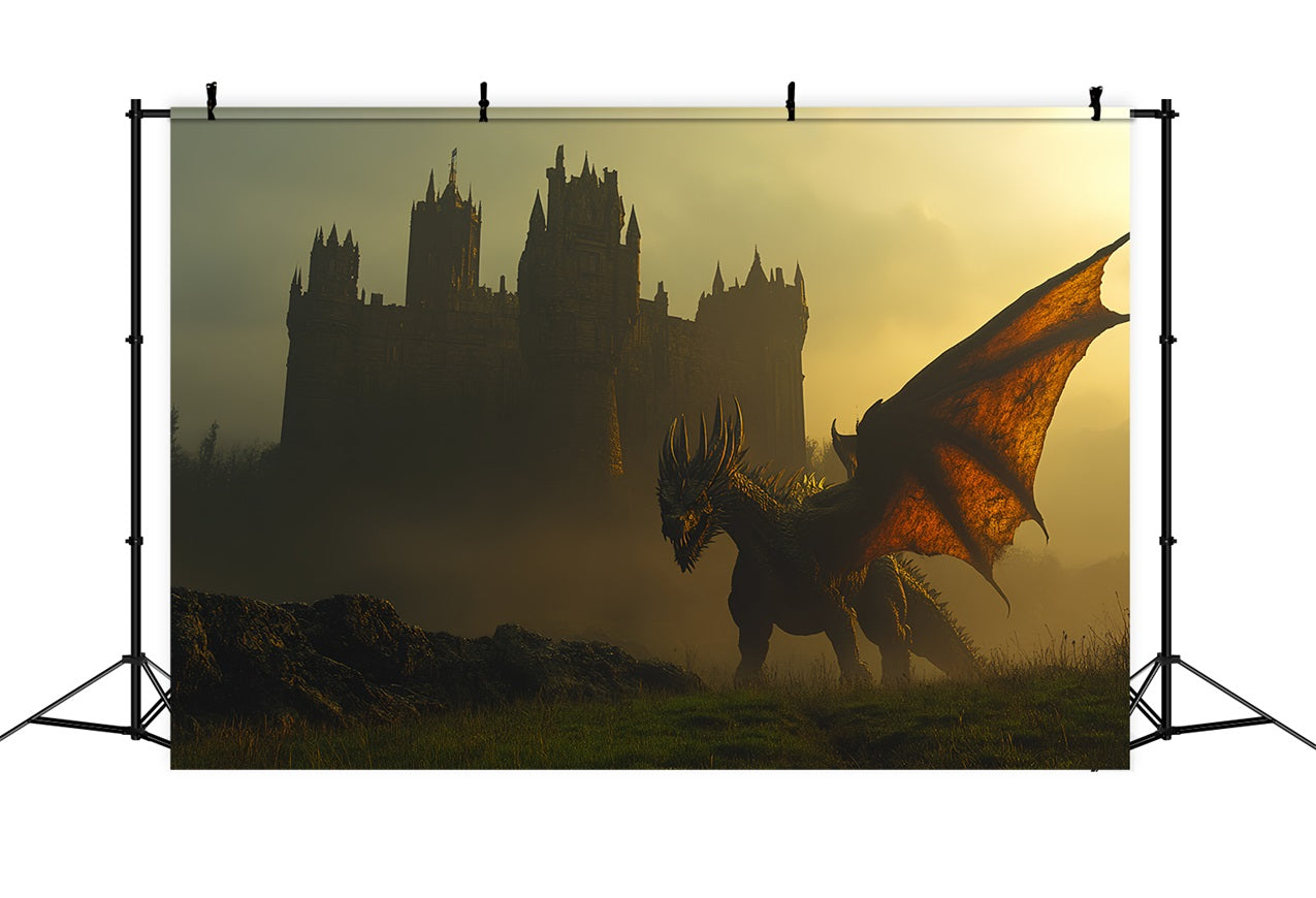 Toile de fond Château Dragon Volant Bataille CSH4-340