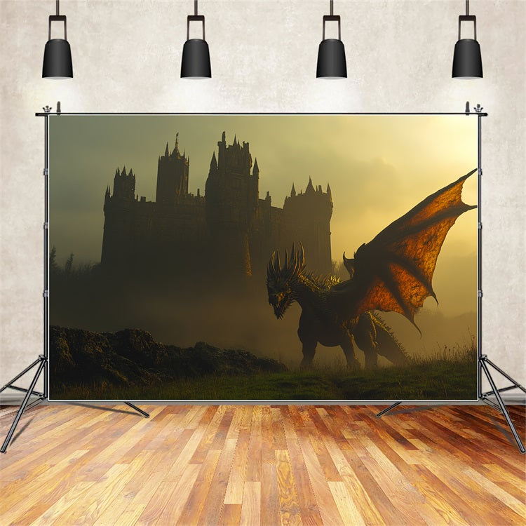 Toile de fond Château Dragon Volant Bataille CSH4-340