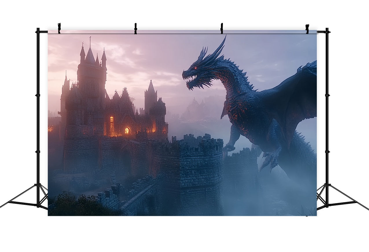 Toile de fond Château Minuit Dragon Médiéval CSH4-341