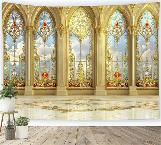 Toile de fond Intérieur Château Fenêtres Dorées du Palais Ciels CSH4-343
