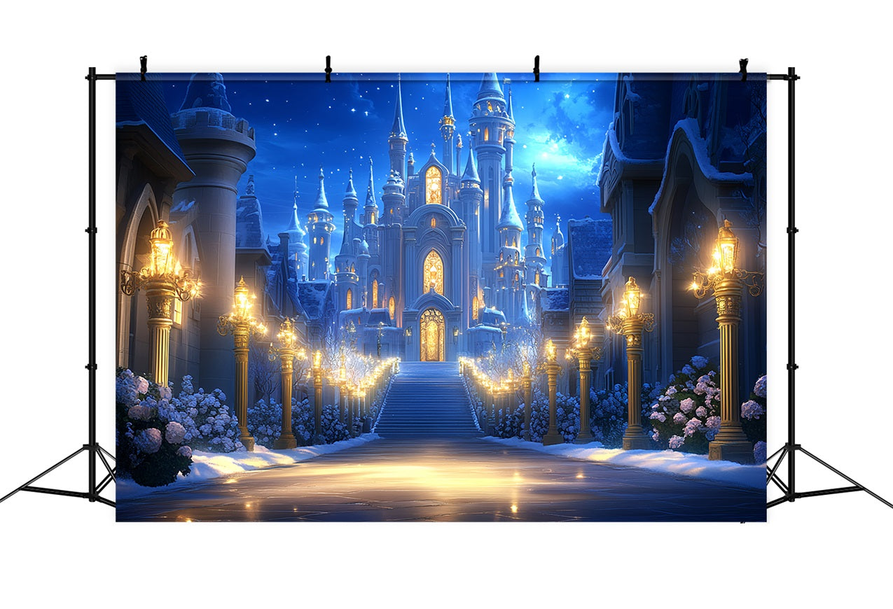 Toile de fond Château d’Hiver Nuit Étoilée Conte de Neige CSH4-346