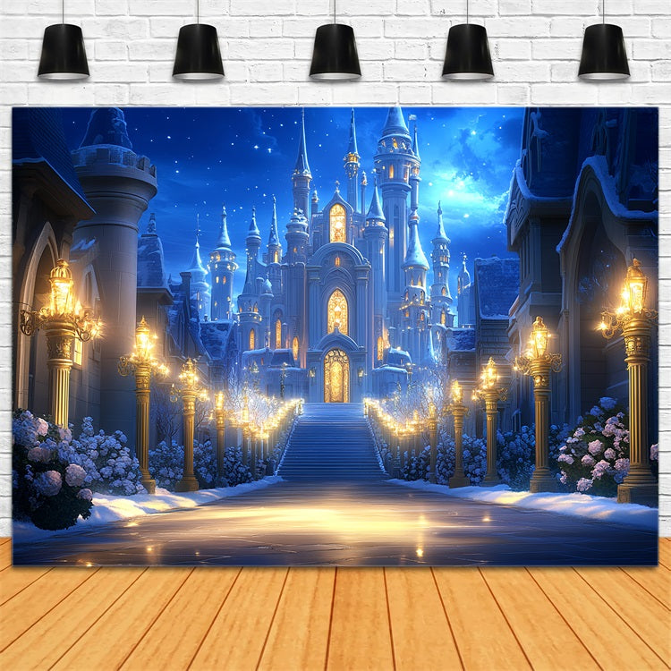 Toile de fond Château d’Hiver Nuit Étoilée Conte de Neige CSH4-346