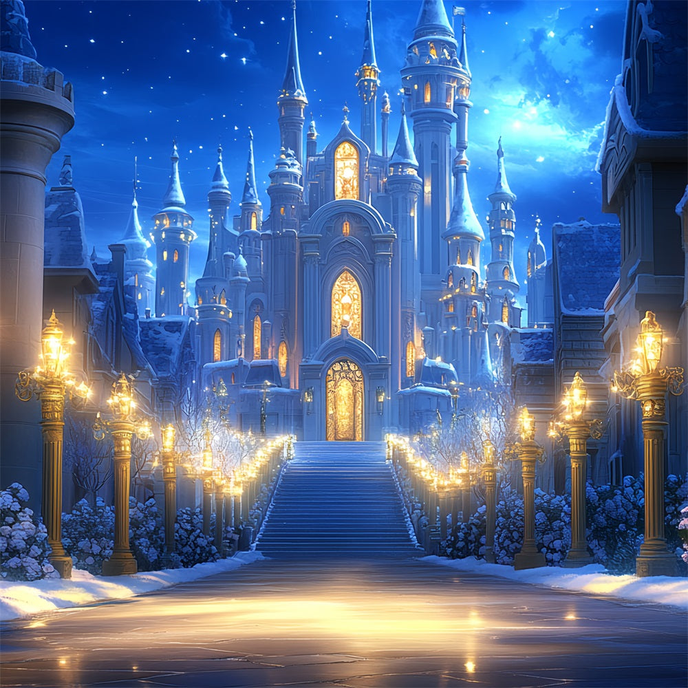 Toile de fond Château d’Hiver Nuit Étoilée Conte de Neige CSH4-346