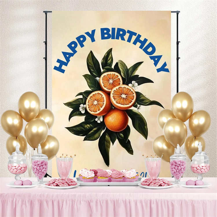 Toile de fond Anniversaire Personnalisé Agrumes Verts Feuilles CSH4-35
