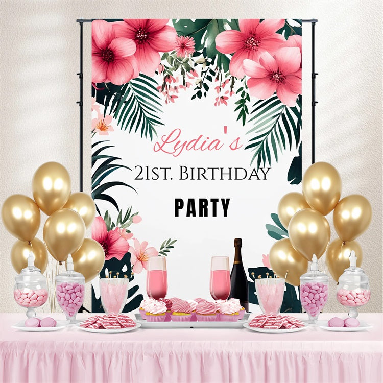 Toile de fond Deco Anniversaire Personnalisé Palmiers Floraux Roses Roses CSH4-37