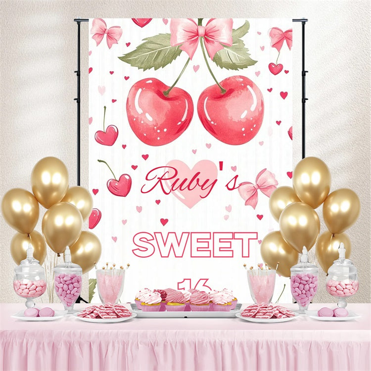 Toile de fond Anniversaire Personnalisé Cœur Cerise Rose Douce CSH4-38