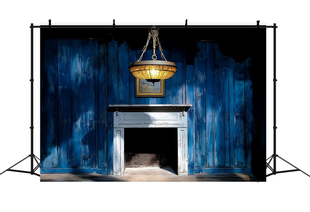 Toile de fond Rétro Mur en Bois Bleu Cheminée Vintage CSH4-398