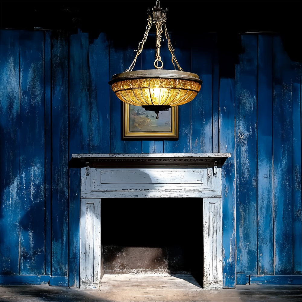 Toile de fond Rétro Mur en Bois Bleu Cheminée Vintage CSH4-398