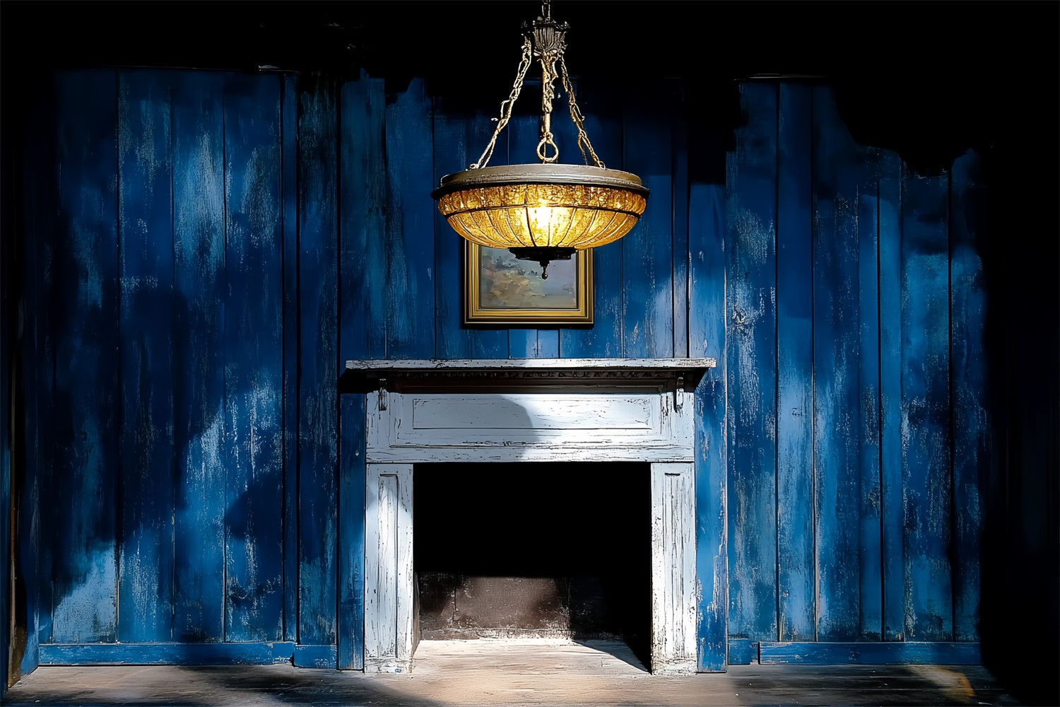 Toile de fond Rétro Mur en Bois Bleu Cheminée Vintage CSH4-398