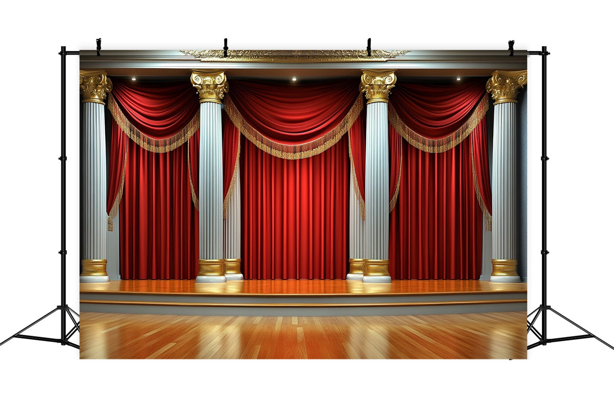 Toile de fond Photo Vintage Rideau Rouge Scène Colonnes CSH4-403
