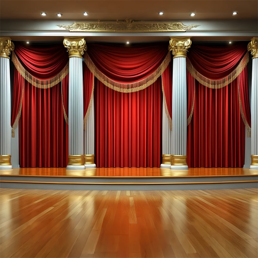 Toile de fond Photo Vintage Rideau Rouge Scène Colonnes CSH4-403
